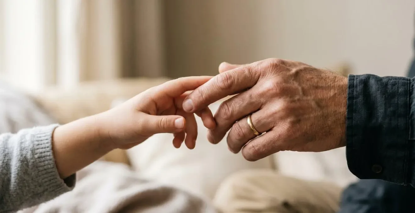 Mains d'un enfant et d'un parent se rejoignant dans un geste symbolique d'alliance