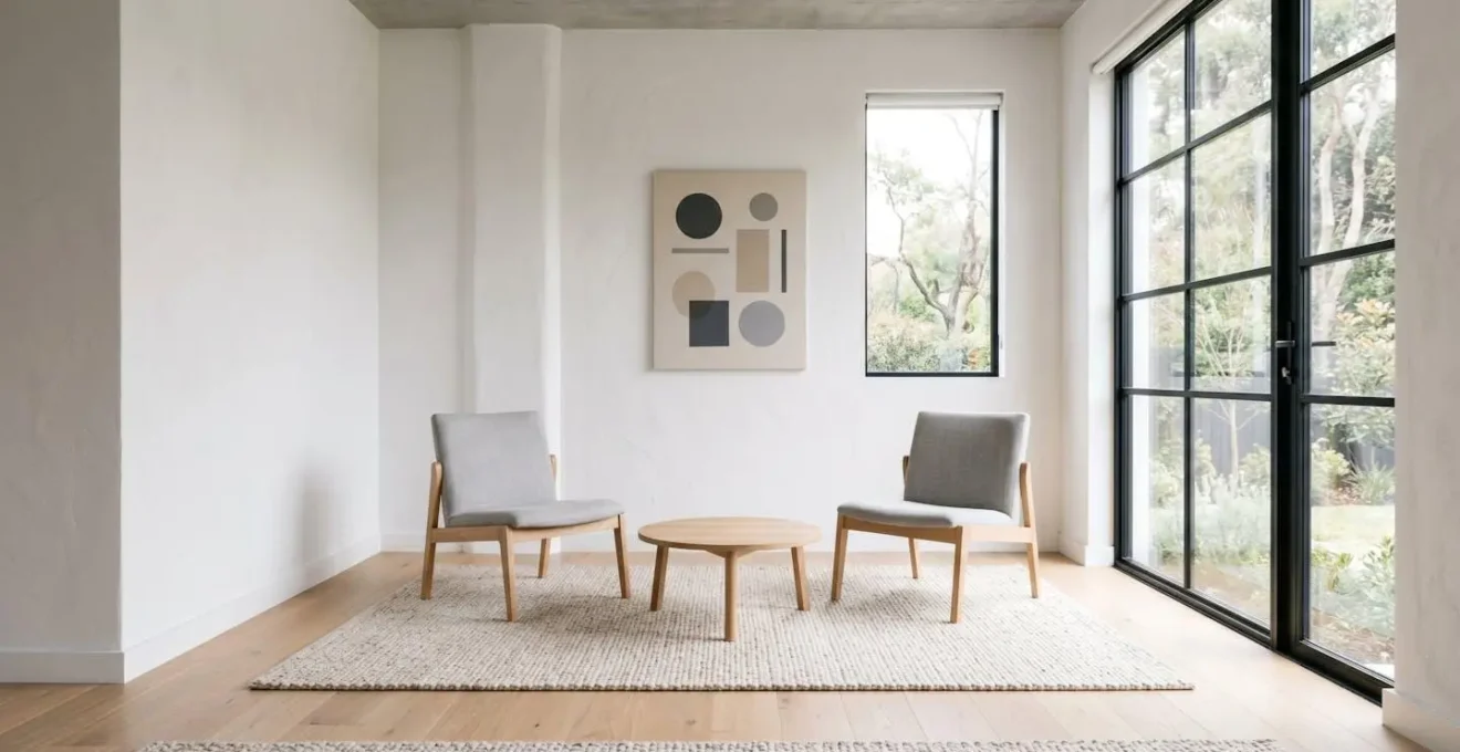 Environnement minimaliste de cabinet avec chaises face à face et lumière naturelle douce