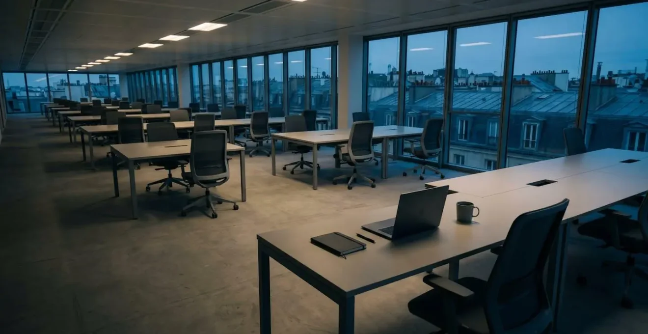 Atmosphère de solitude et d'épuisement dans un environnement de travail moderne français