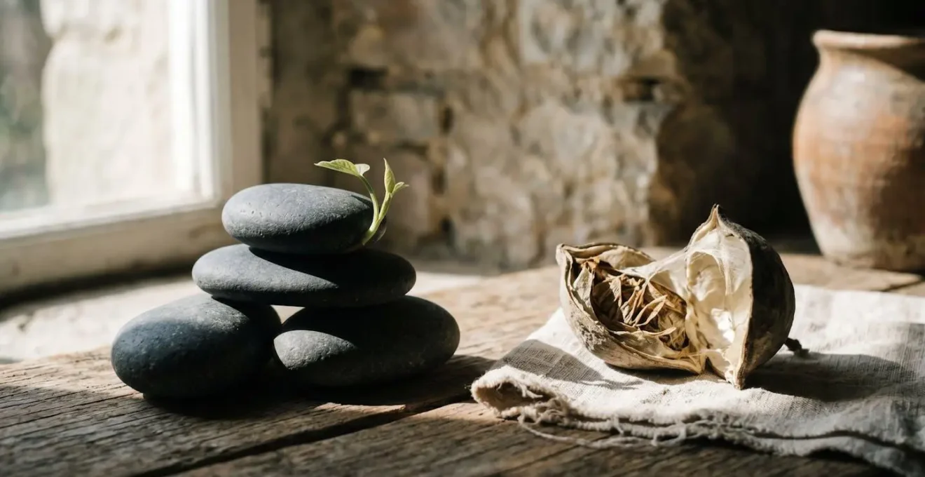 Composition symbolique évoquant l'équilibre et la transformation durable