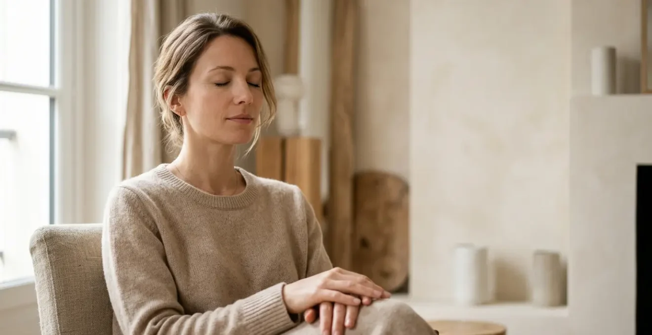 Personne en état d'hypnose, yeux fermés, dans une lumière douce symbolisant le calme et la transformation de la perception sensorielle
