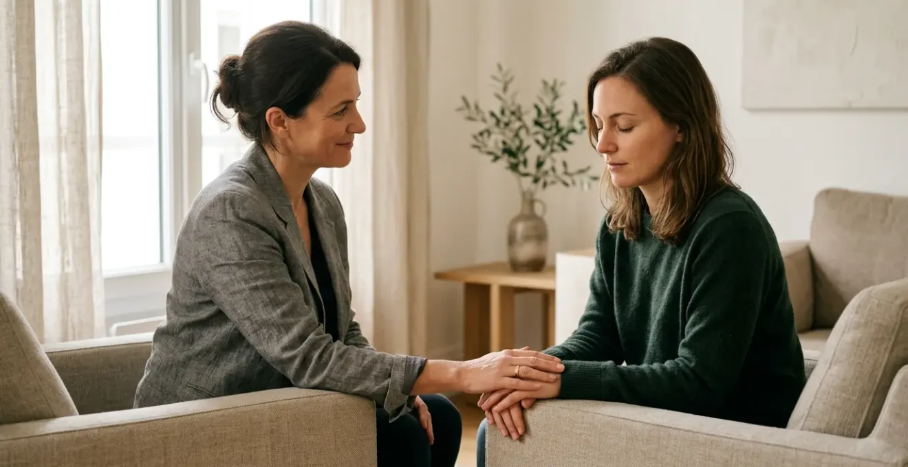 Séance d'hypnose thérapeutique dans un cabinet en France montrant une approche centrée sur le patient