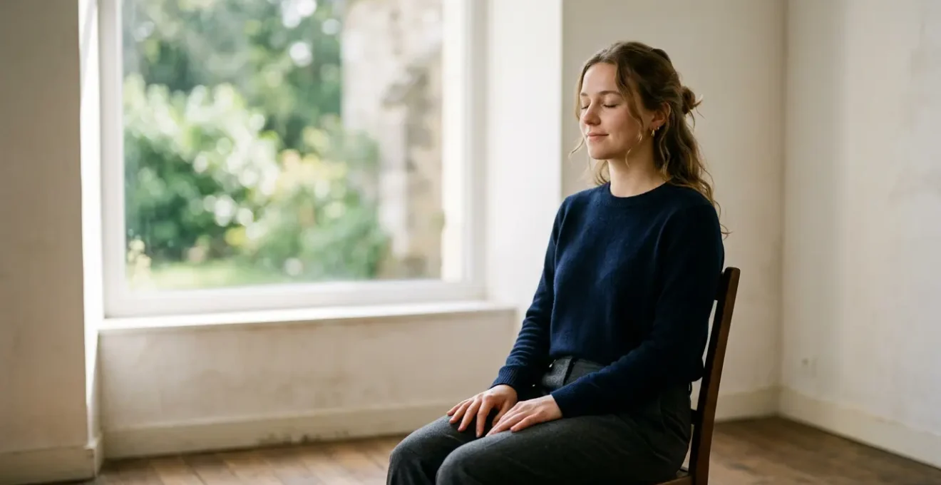 Personne sereine en état de concentration profonde avant une épreuve importante