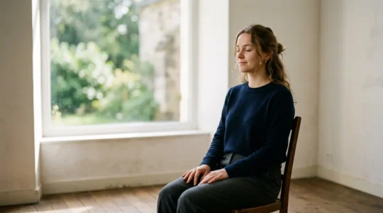 Personne sereine en état de concentration profonde avant une épreuve importante