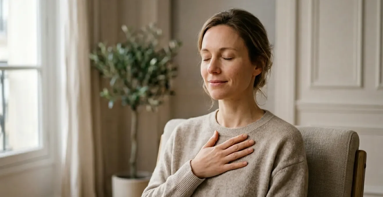 Personne sereine visualisant sa liberation d'une phobie lors d'une seance therapeutique