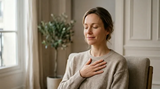 Personne sereine visualisant sa liberation d'une phobie lors d'une seance therapeutique