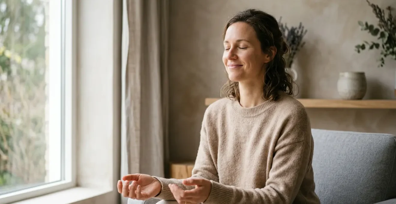 Personne sereine en transformation personnelle grâce à l'hypnose pour une perte de poids naturelle et durable