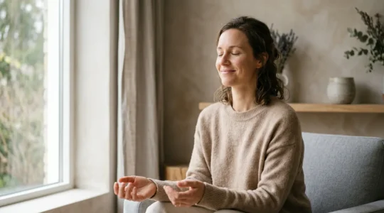 Personne sereine en transformation personnelle grâce à l'hypnose pour une perte de poids naturelle et durable
